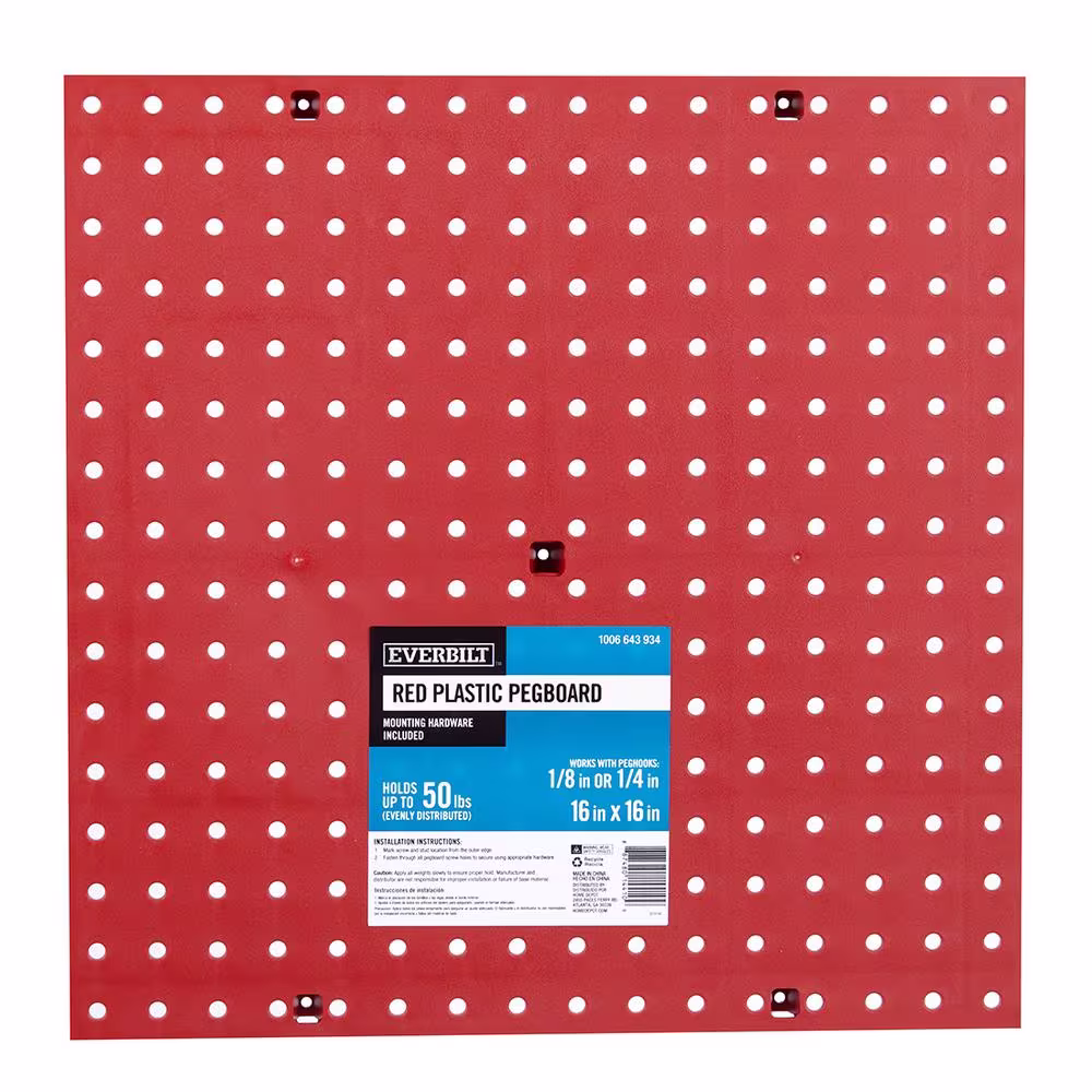 Everbilt 16 in. H x 16 in. W Plastic Pegboard in Red (50 lbs.)