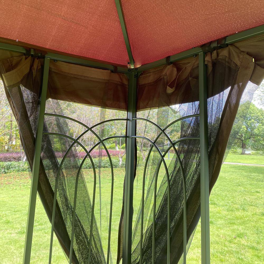 None Patio 13 ft. x 10 ft. Brown Garden Canopy Gazebo with Ventilated Double Roof And Mosquito net