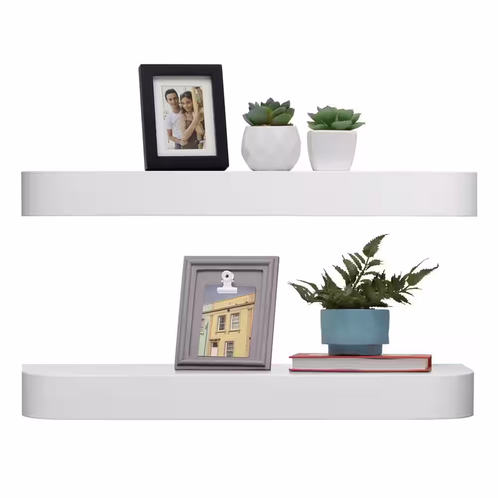 Melannco 6 in. W x 20 in. L (Set of 2) Rounded Chunky Shelves White, 20 in.