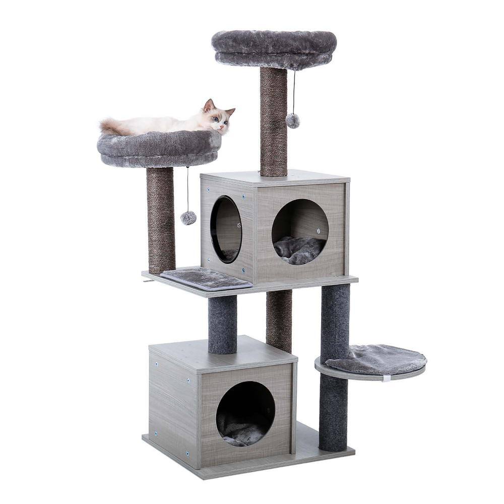 Foobrues 55.5 in. H Modern Cat Tower with 2 Super Large Condo, Sturdy Scratching Posts and Removable Soft Perches