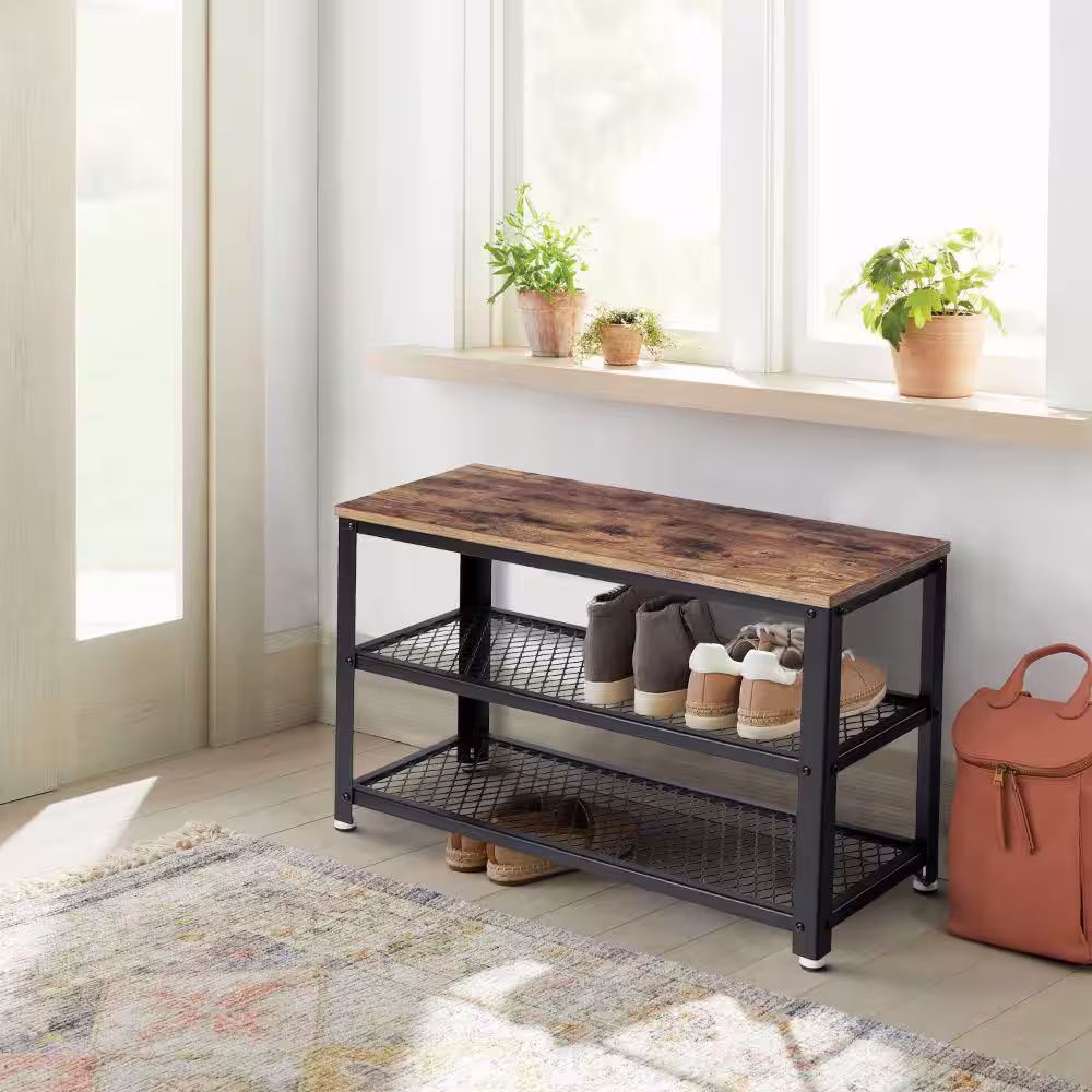 Benjara 17.7 H 6-Pair Brown Wood Shoe Rack