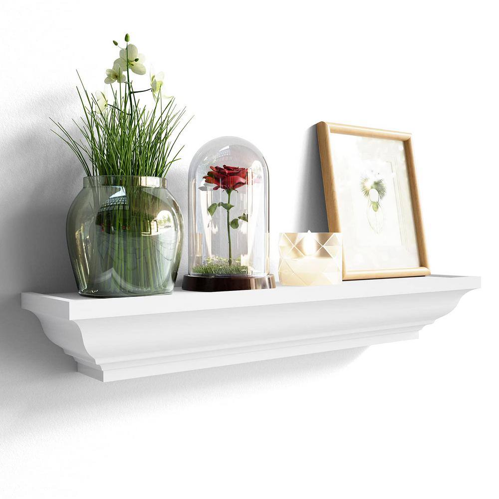 None 24 in. L x 4 in. W Floating White Shelf, Set of 4