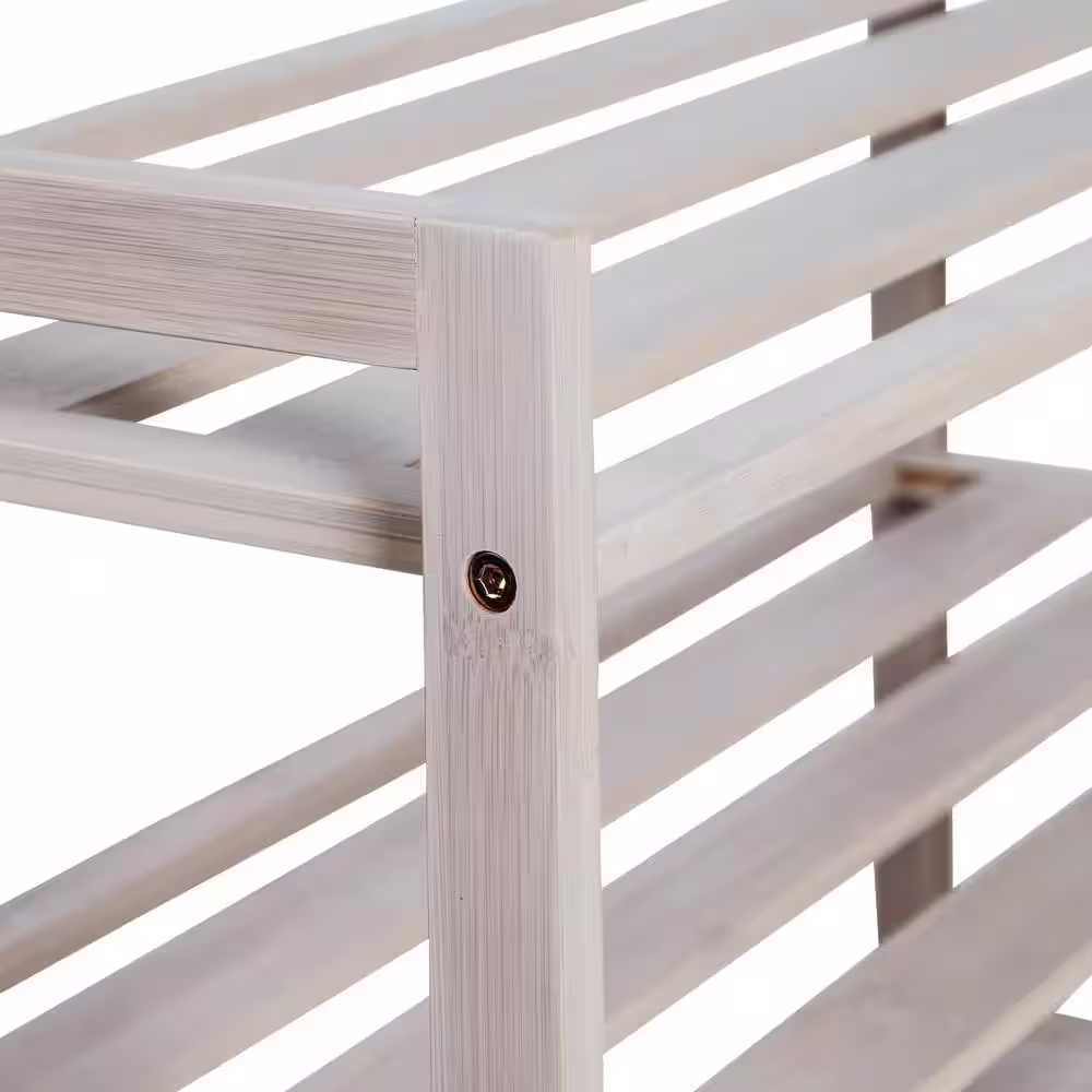 Honey-Can-Do 25.8 in. H 12-Pair White Wash Bamboo 4-Tier Shoe Rack