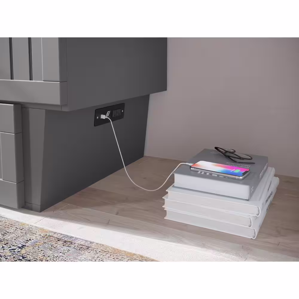 AFI Nantucket Murphy Bed Chest Queen Grey with Charging Station and Cool Soft Mattress