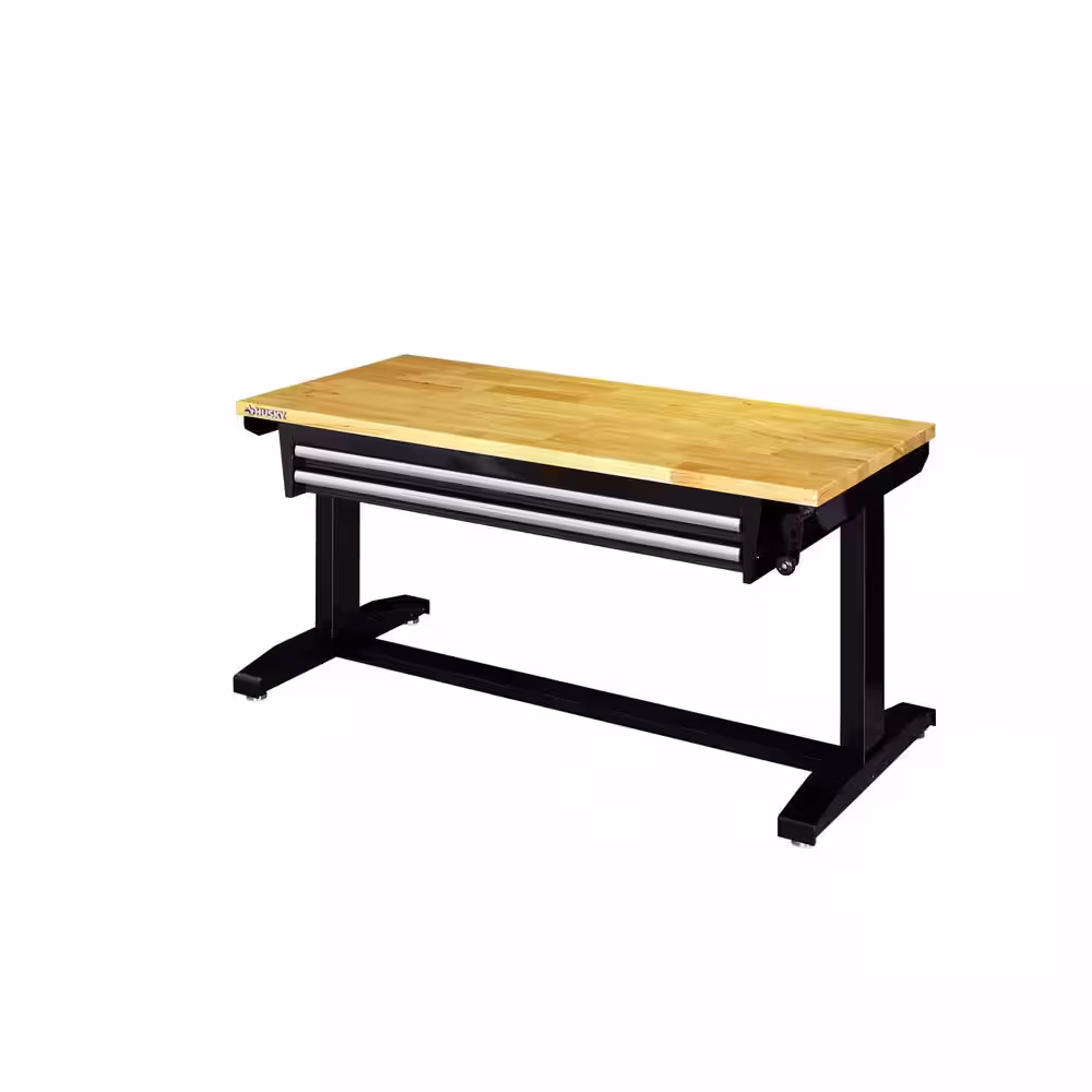 Husky 52 in. 2-Drawer Adjustable Height Table, Black