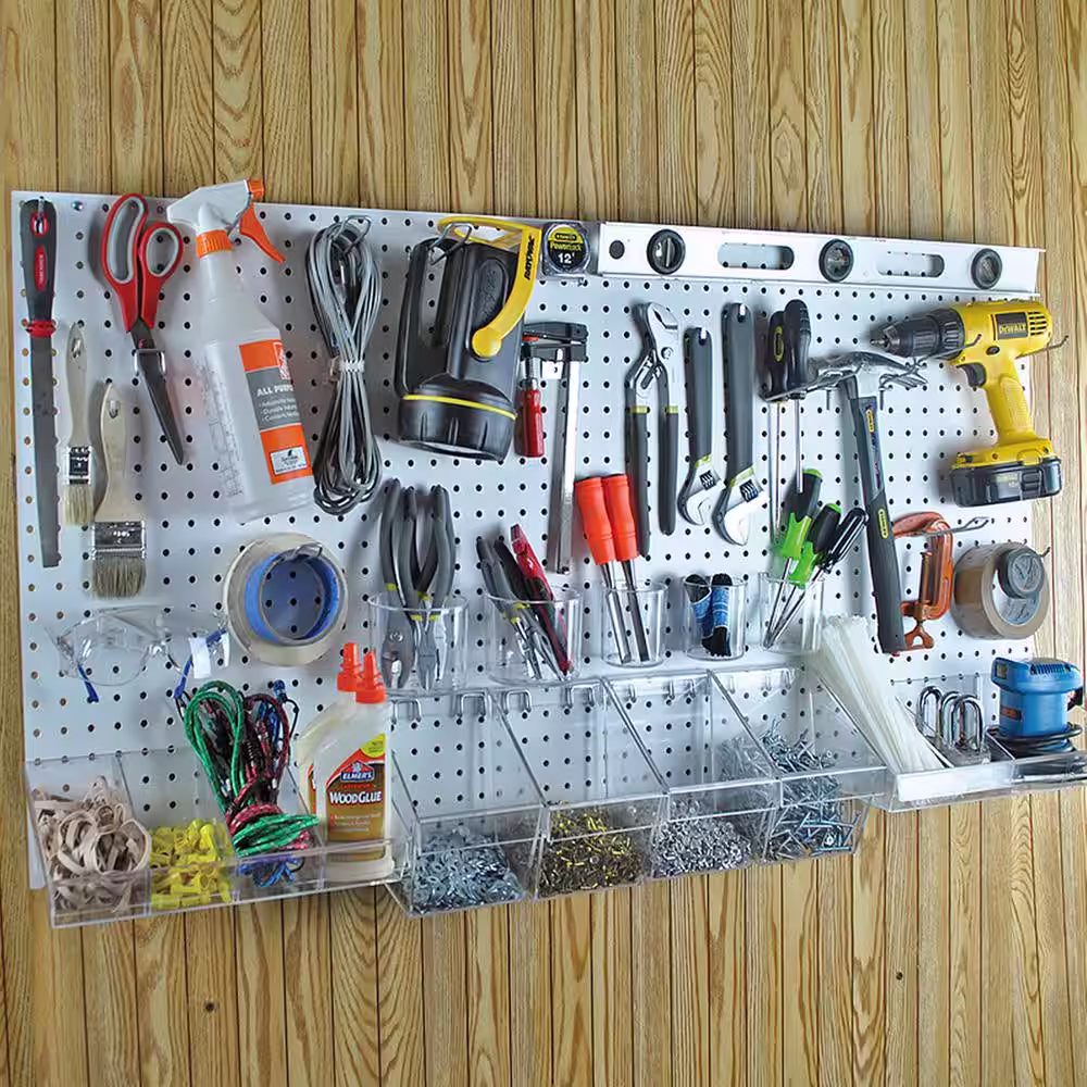 Azar Displays 24 in. H x 48 in. W White Pegboard Wall Organizer Kit with Hooks and Bins for Garage Tools (125-Piece)