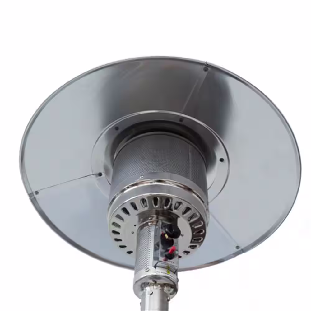 None 46000 BTU Propane Stainless Steel Patio Heater with Two Smooth-rolling Wheels, Hose Set, Black Cover, Pole in Two Pieces