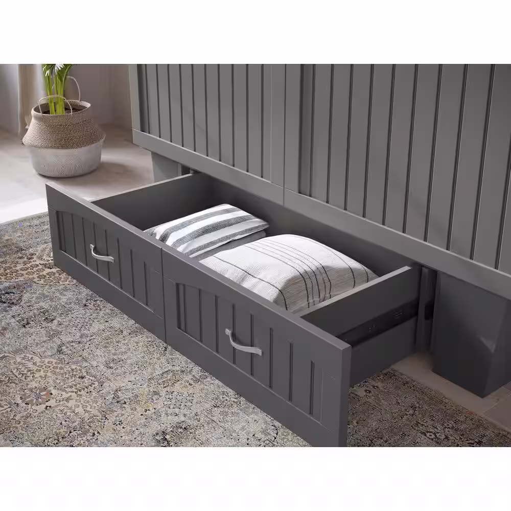 AFI Nantucket Murphy Bed Chest Queen Grey with Charging Station and Cool Soft Mattress