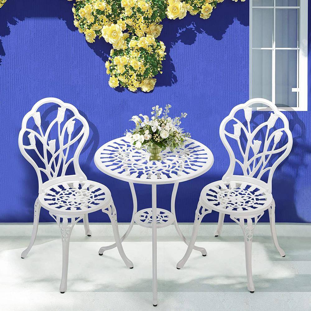 None 3-Piece Bistro Table Set with Small Round Table in White