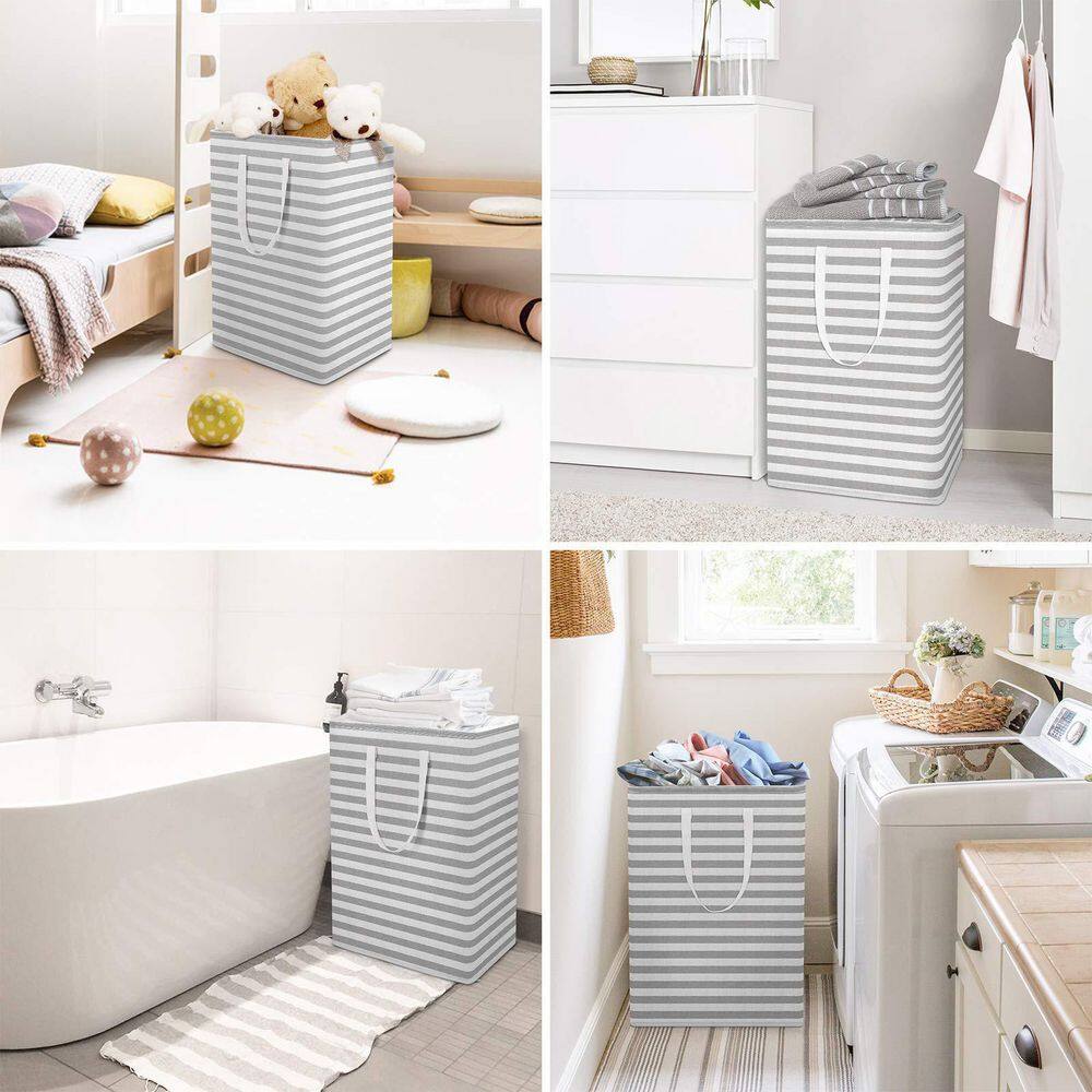 None 75 L Fabric Laundry Basket Hamper with Handles Gray (3-Pack)