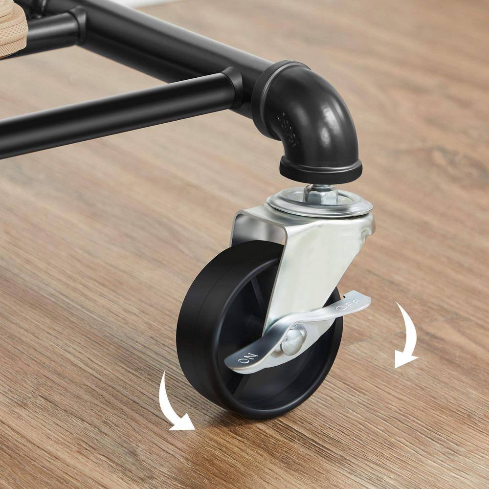 None Black Metal Garment Clothes Rack with Shelves 51 in. W x 78 in. H