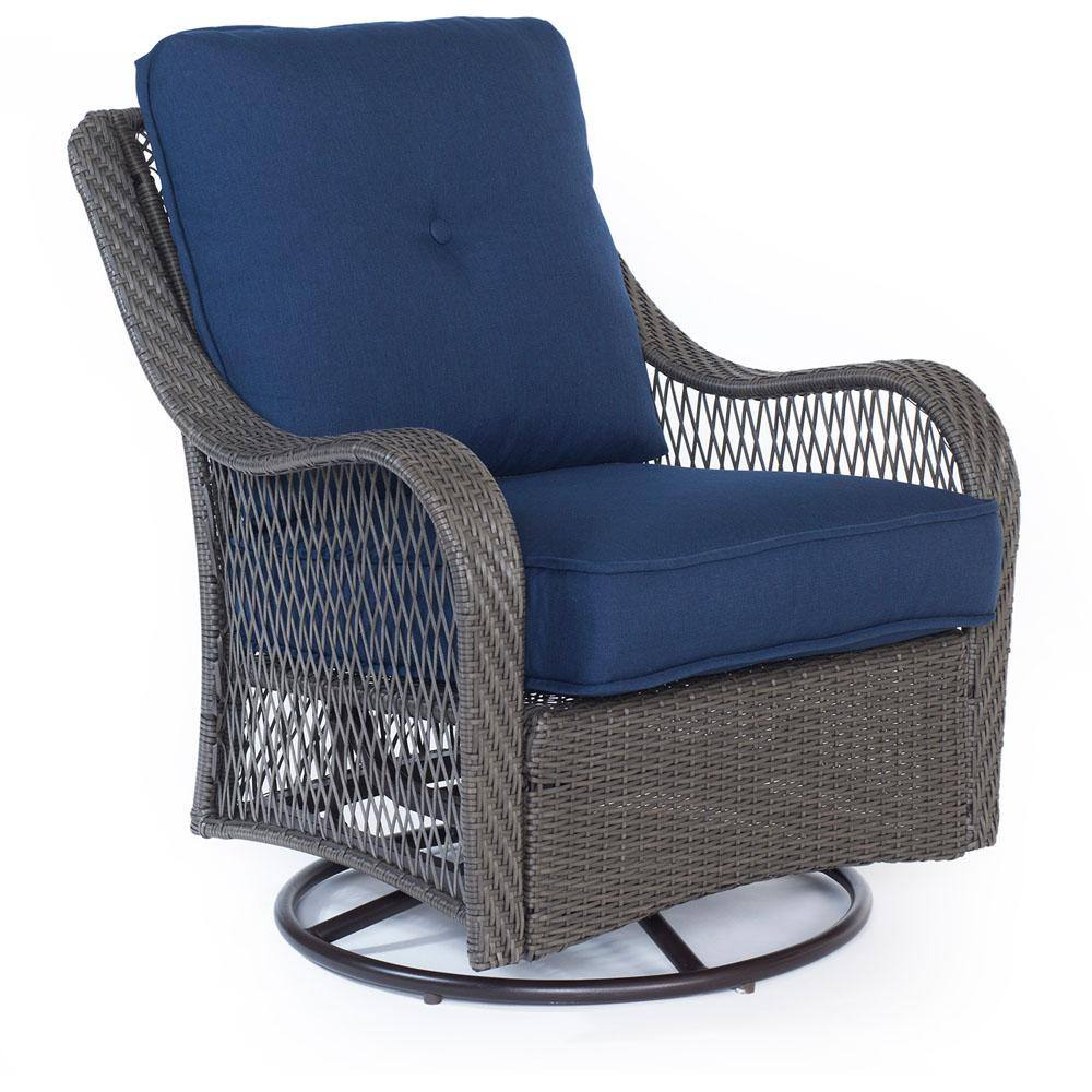 Cambridge Merritt 4-Piece All-Weather Wicker Patio Conversation Set with Navy Blue Cushions