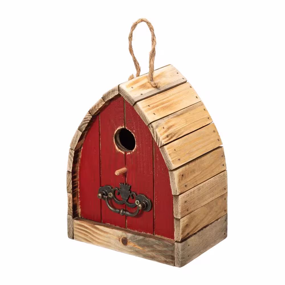 Glitzhome 8.5 in. H Washed Red Distressed Solid Wood Birdhouse