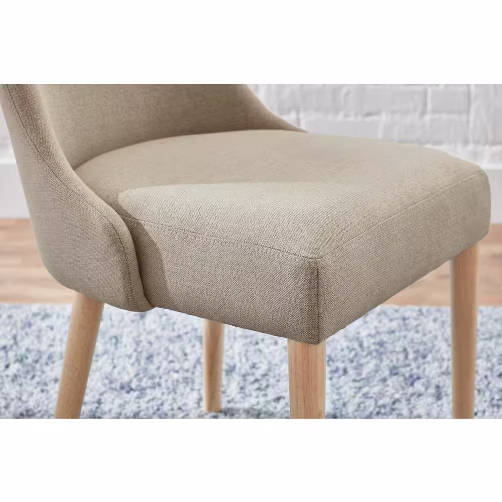 StyleWell Benfield Biscuit Beige Upholstered Dining Chair with Natural Wood Legs (Set of 2)