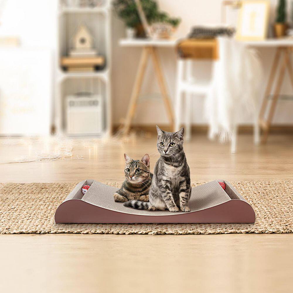 None Cat Scratcher Cardboard Lounge Bed with Bell Ball Toy