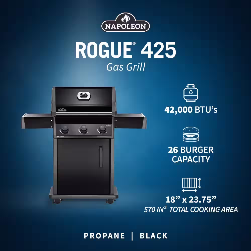 NAPOLEON Rogue 3-Burner Propane Gas Grill in Black
