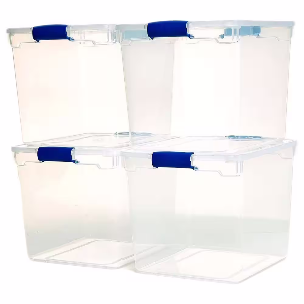HOMZ 31 qt. Clear Plastic Stackable Storage Containers (4-Pack and 15.5 qt. 4-Pack)
