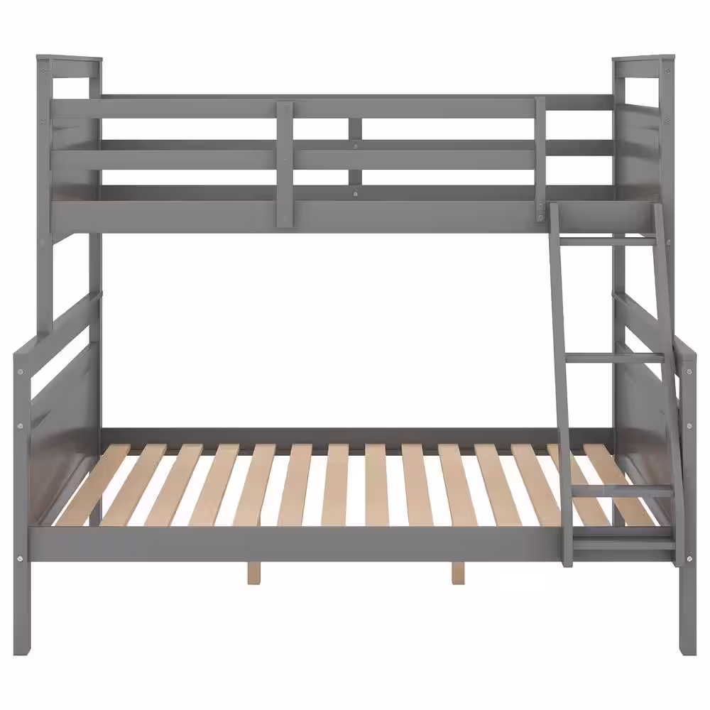 Harper & Bright Designs Gray Twin Over Full Wood Bunk Bed with Ladder