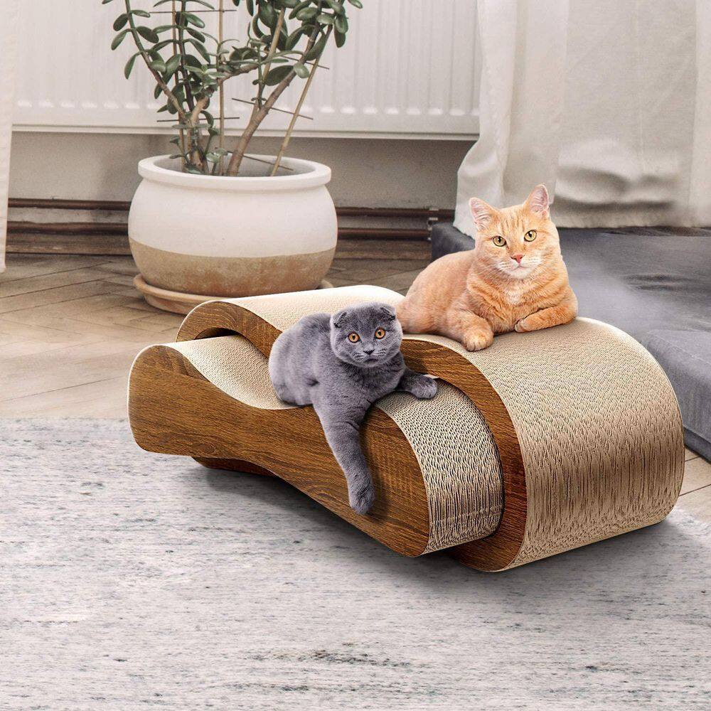 None Large 2 in 1 Cat Scratcher Cardboard Lounge Bed Cat Scratching Post Durable Board Pads Prevents Furniture Damage