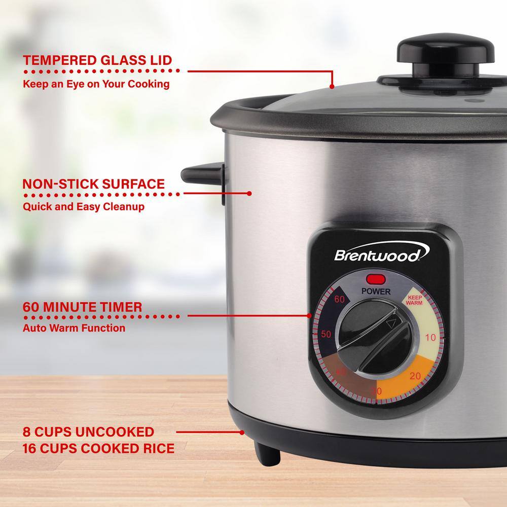 Brentwood 8-Cup Uncooked / 16-Cup Silver Cooked Crunchy Persian Rice Cooker