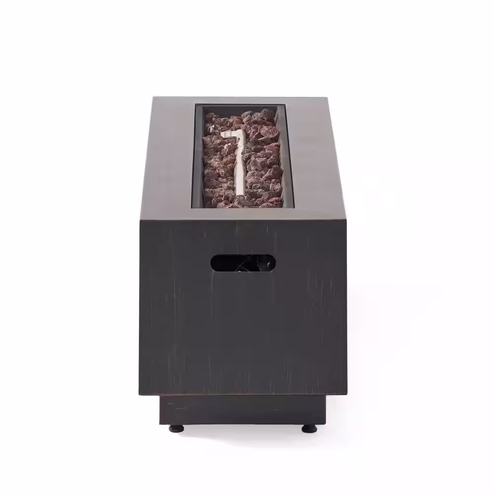 Noble House Reign Brushed Brown Rectangular Metal Fire Pit (No Tank Holder)