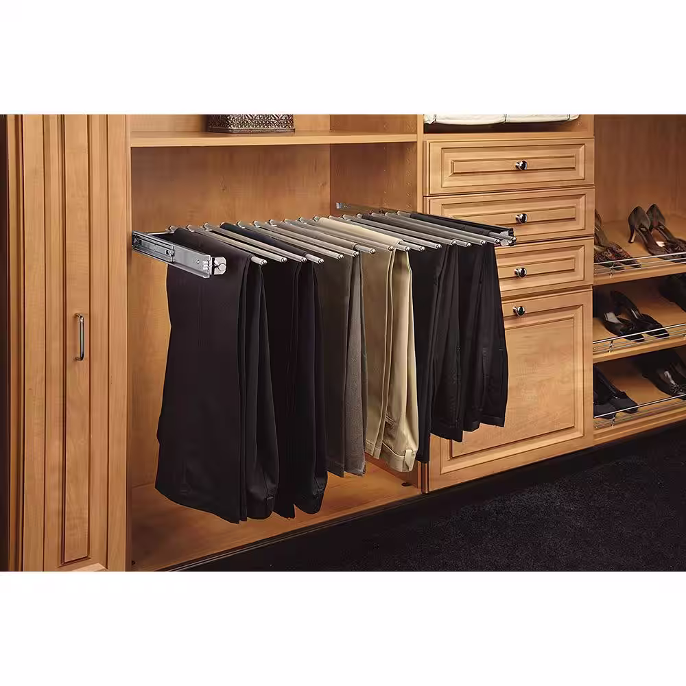 Rev-A-Shelf 29.75 in. x 3 in. Chrome Pull-Out Pants Garment Rack with Full-Extension Slides