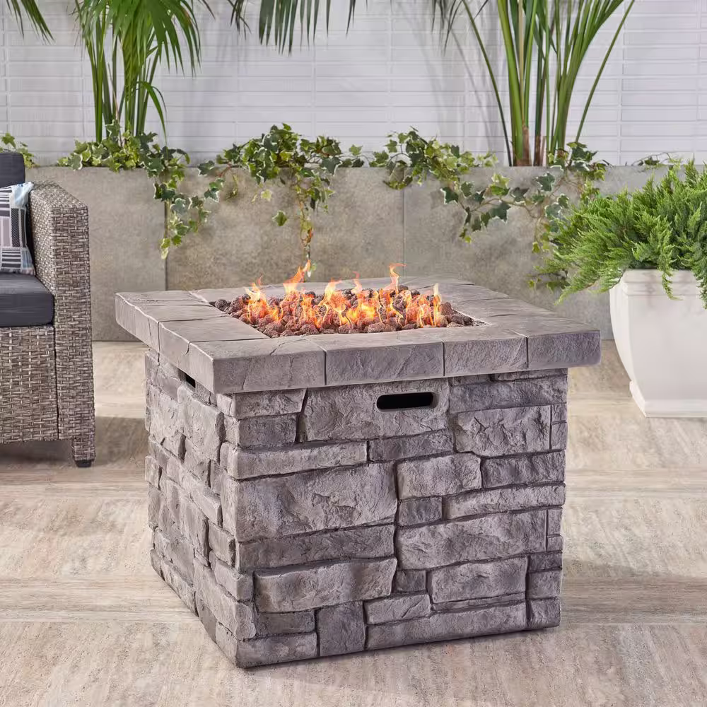 Noble House Xiomara 30 in. x 24 in. Square MGO Propane Fire Pit in Grey