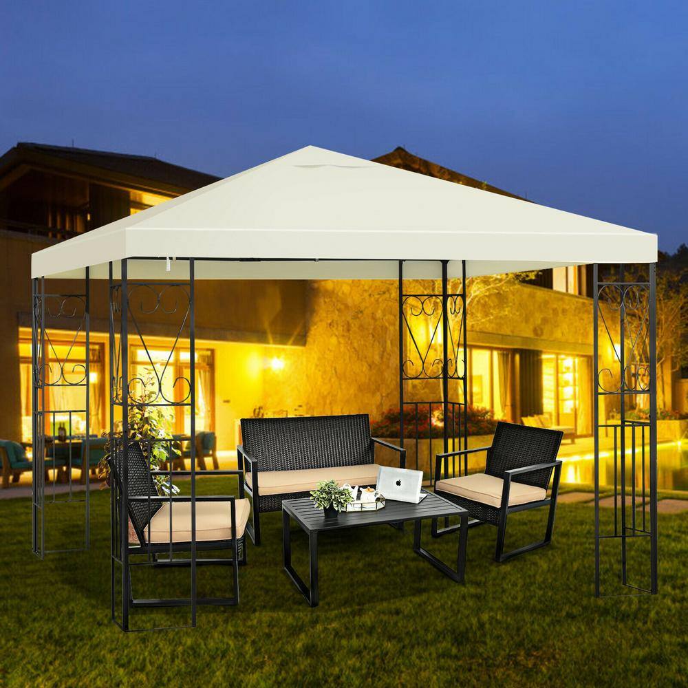 ANGELES HOME 10 ft. x 10 ft. Beige Patio Gazebo Canopy Tent Garden Shelter