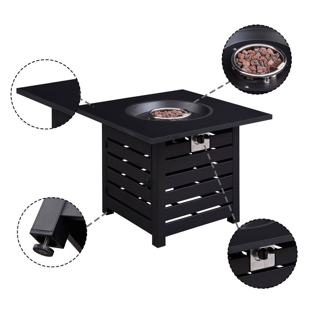 maocao hoom 32 in. x 24 in. 40000 BTU Square Black Metal Propane Gas Fire Pit Table with Gray Table Top