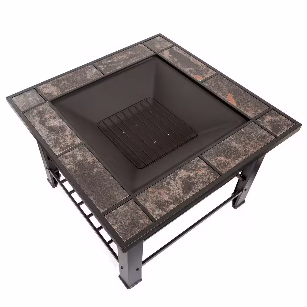 Pure Garden 30 in. Square Steel Fire Pit and Table with Cover