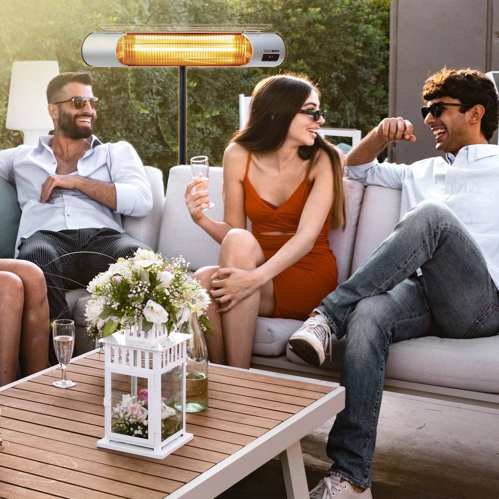 None HeatMate 1000-Watt Metal Weatherproof Graphite Patio Heater with Stand & Remote in Silver