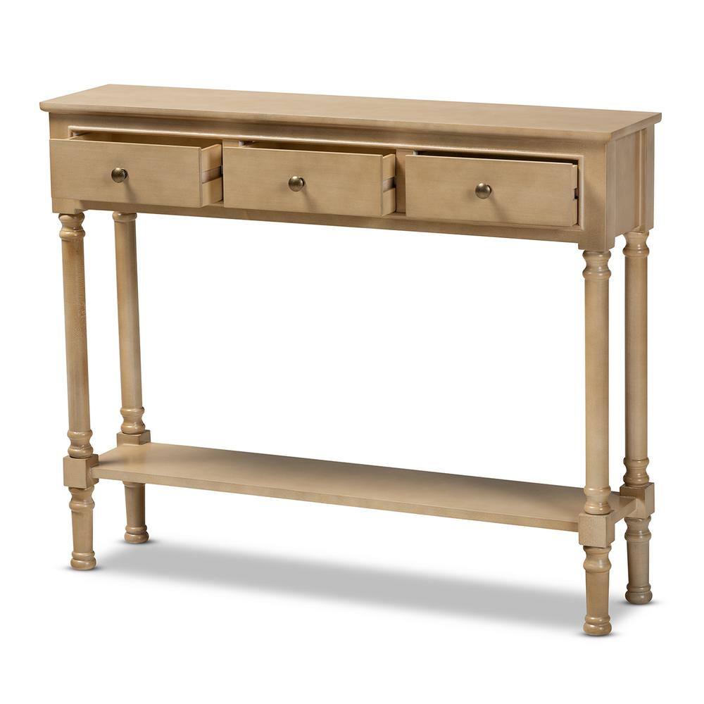 Baxton Studio Calvin 10 in. Oak Brown Standard Rectangle Wood Console Table with Drawers