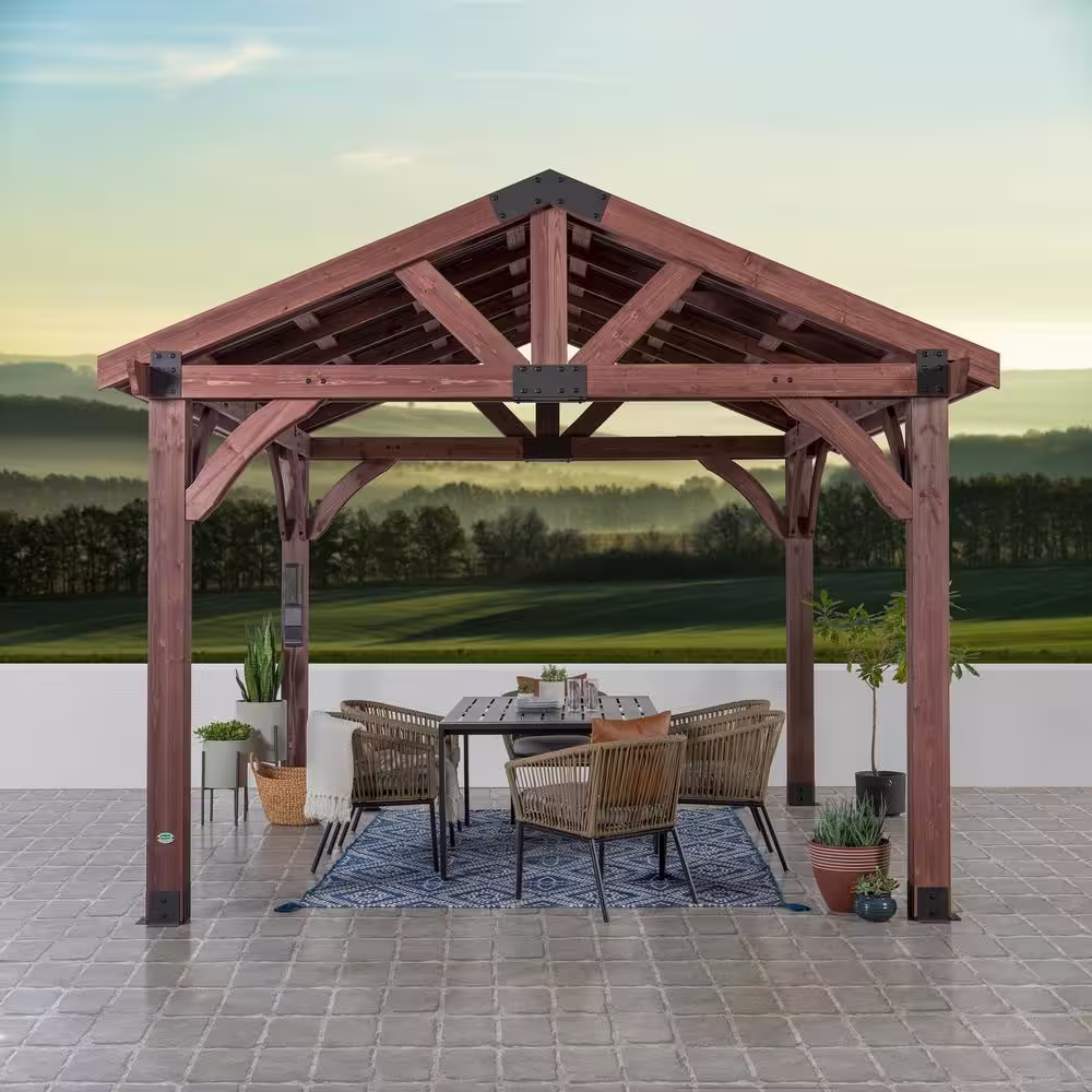 Backyard Discovery Arlington 12 ft. x 12 ft. Wooden Gazebo with Steel Roof