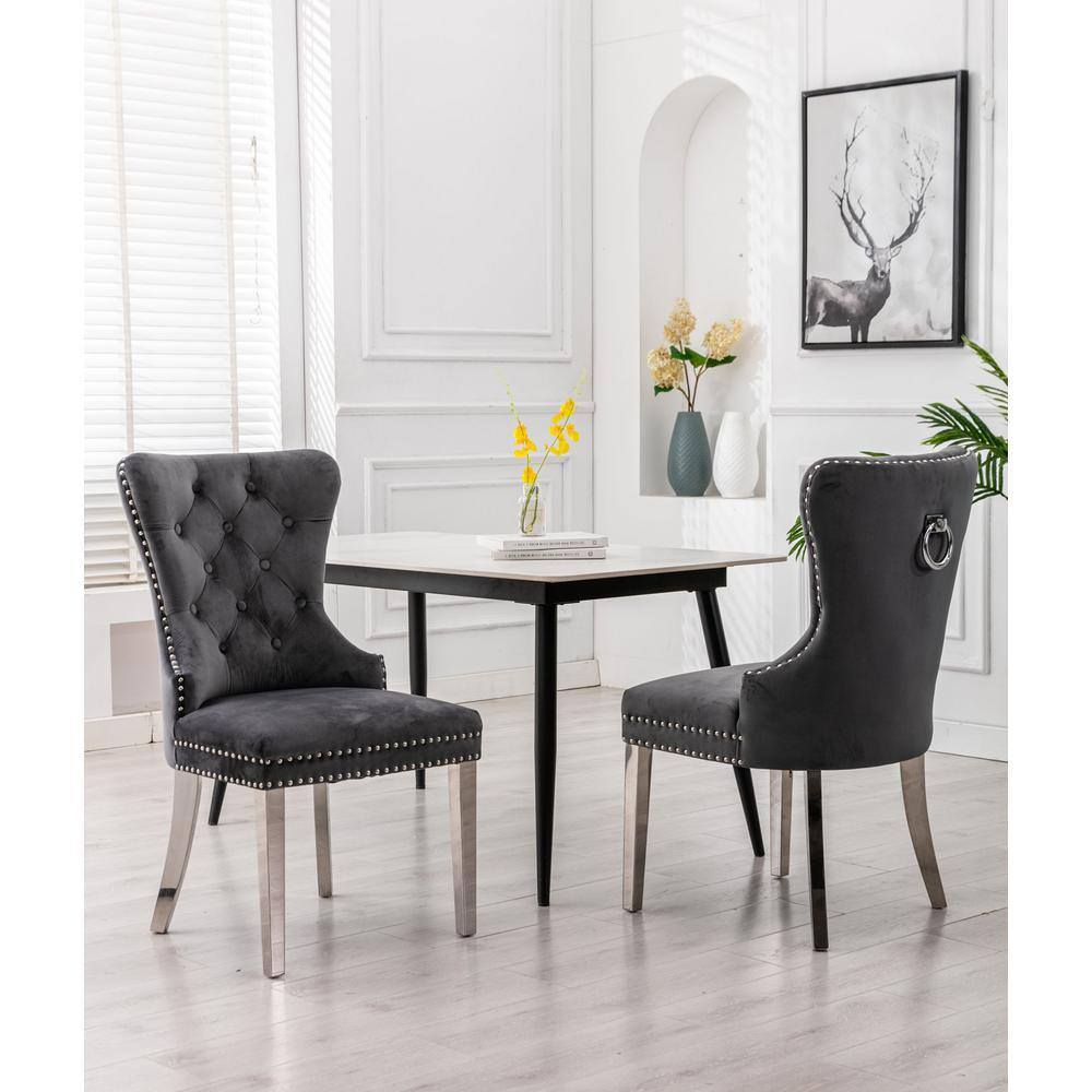 Home Beyond Grenoble Gray Velvet Dining Chair (Set of 2)