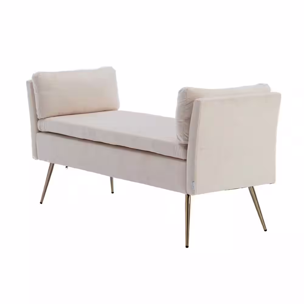None Modern Beige Polyester Fabric Amhers Upholstered Bench with Pillows