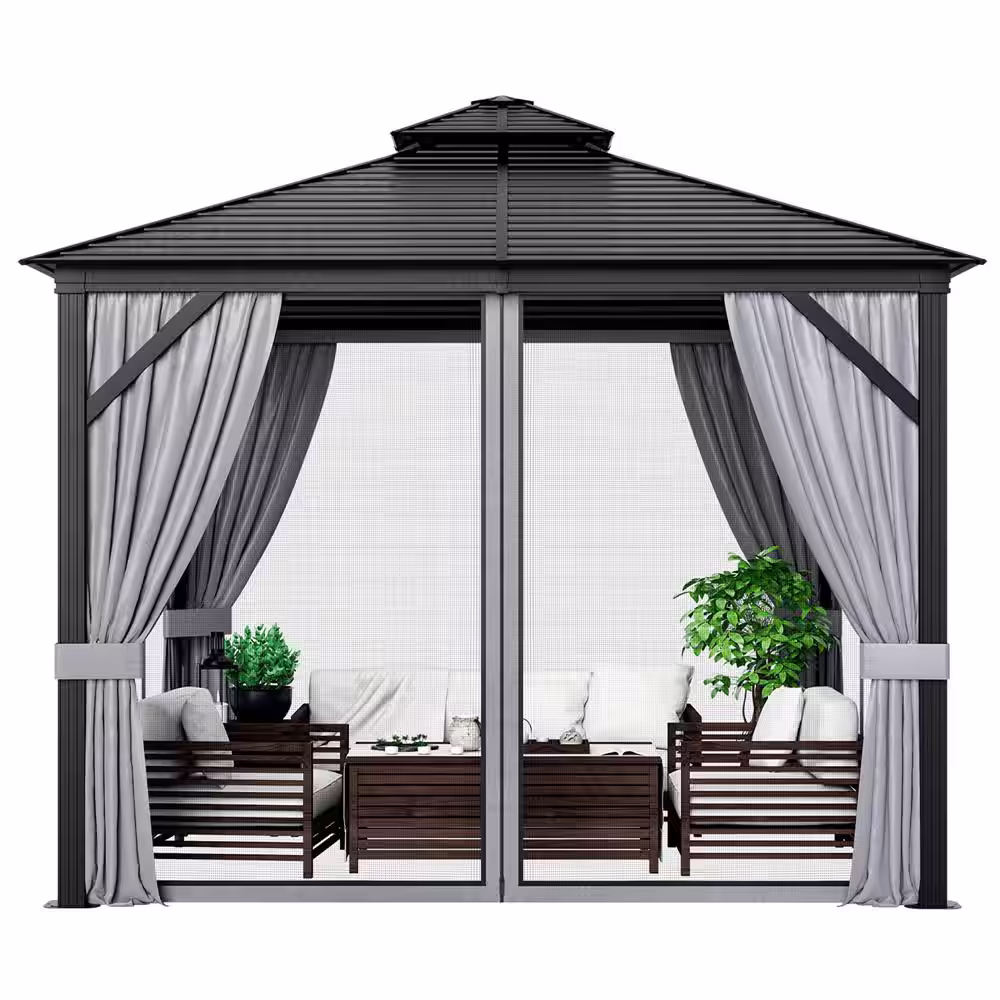 Costway 10 ft. x 10 ft. Patio Double-Top Hardtop Gazebo Galvanized Steel Roof Aluminum Frame