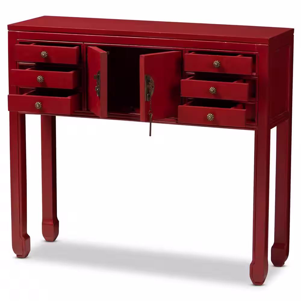 Baxton Studio Melodie 38 in. Red Standard Rectangle Wood Console Table with Drawers