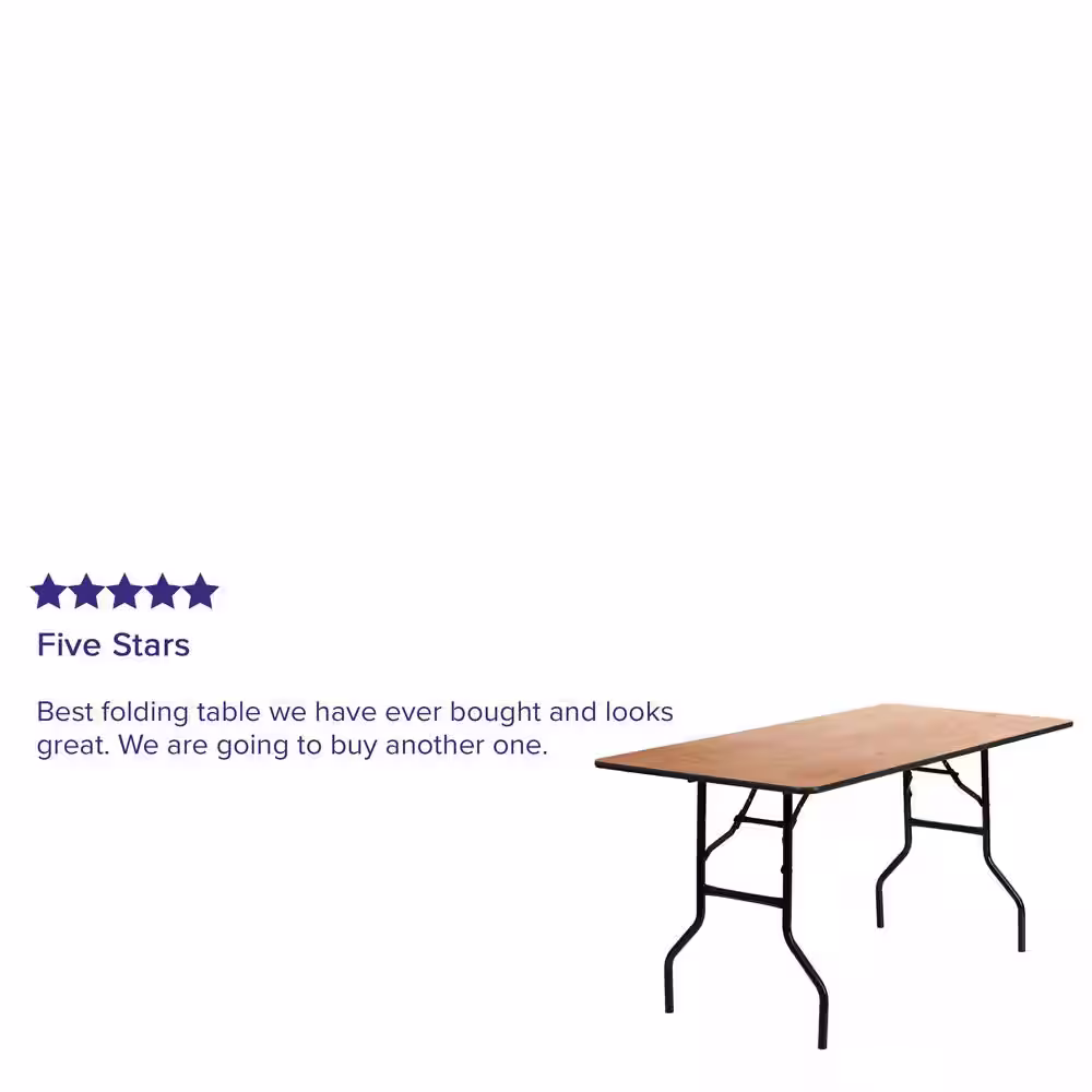None 60 in. Natural Wood Tabletop Metal Frame Folding Table