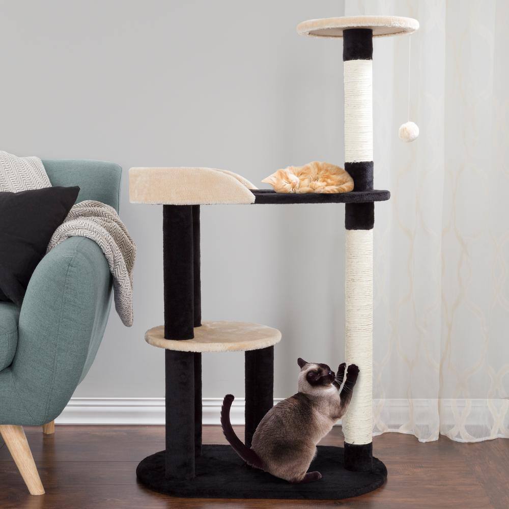 Petmaker Black and Tan 3-Tier Cat Tree with 2-Scratching Posts