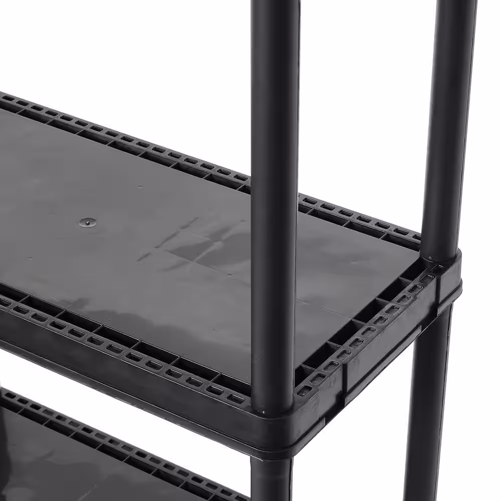 None Black 4-Tier Plastic Resin Garage Storage Shelving Unit (24 in. W x 48 in. H x 12 in. D)
