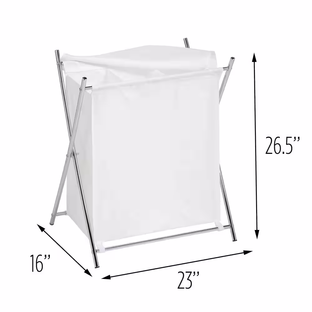 Honey-Can-Do White and Chrome Polyester and Steel Triple Laundry Hamper with Folding X-Frame