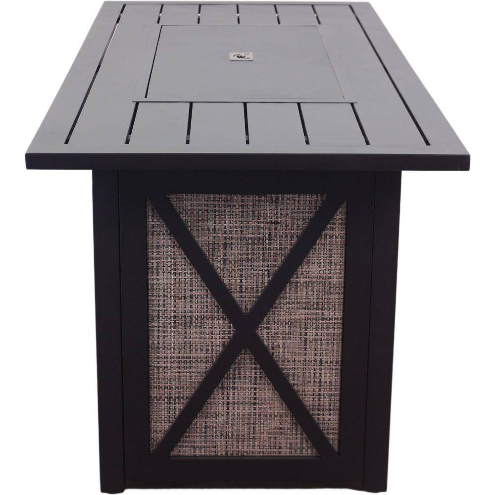 Courtyard Casual Santa Fe Metal Rectangle Fire Pit in Java with 18 lbs. of Amber Fire Glass and Sling Base