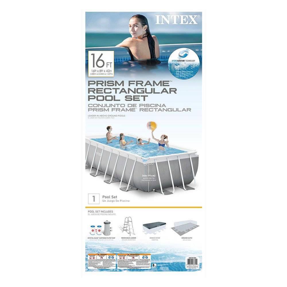 Intex 16 ft. x 42 in. Prism Frame Rectangular Above Ground Swimming Pool Set with Canopy