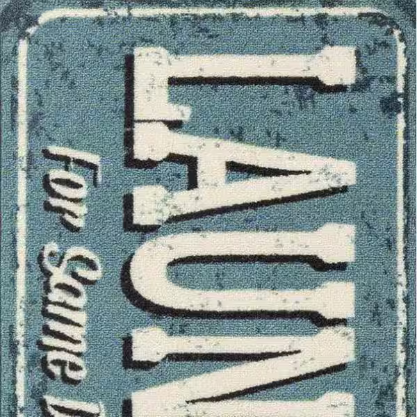 Ottomanson Laundry Collection Non-Slip Rubberback 2x5 Laundry Room Runner Rug, 20 in. x 59 in., Baby Blue