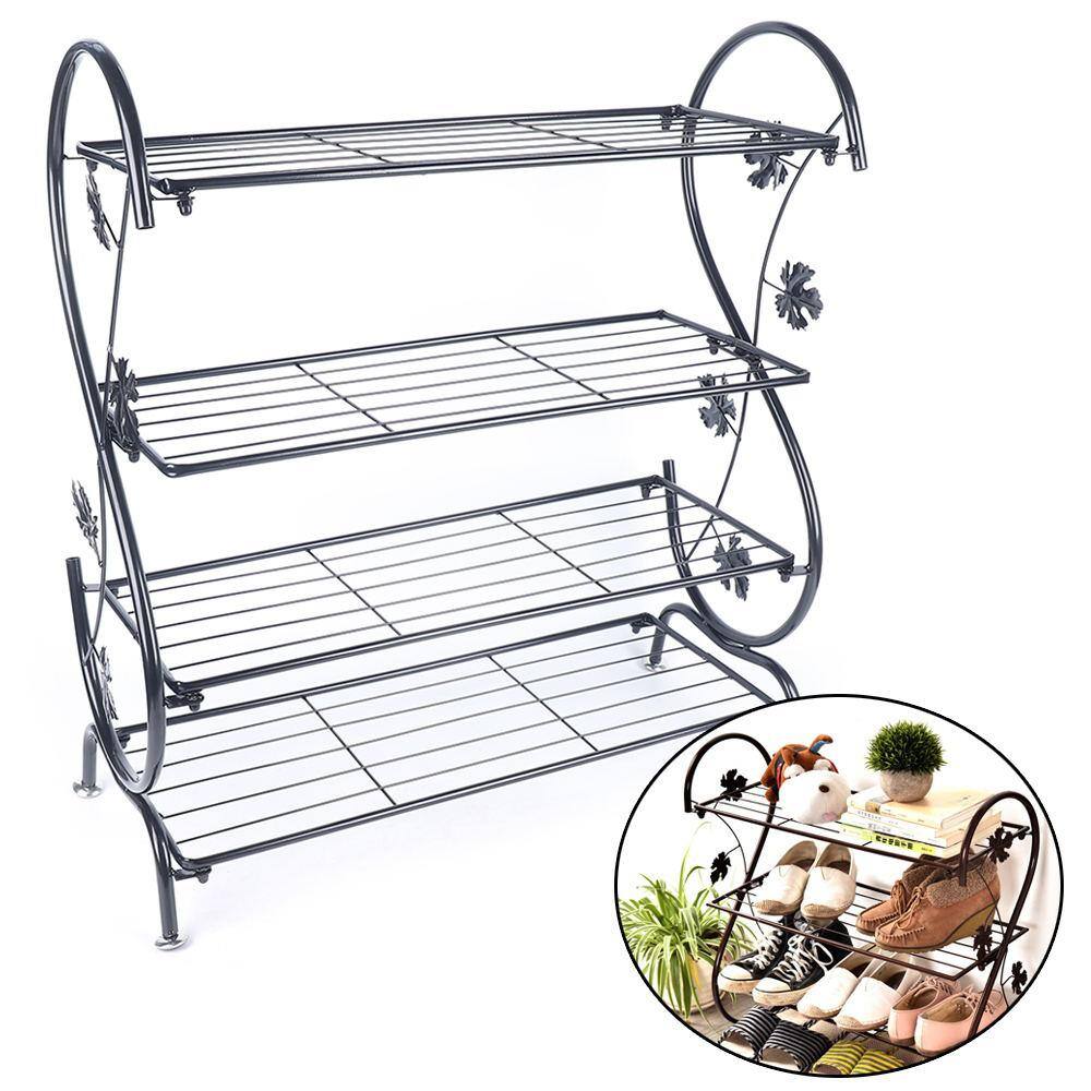 None 27.55 in. H 12-Pair 4-Tire Metal Black Shoe Rack