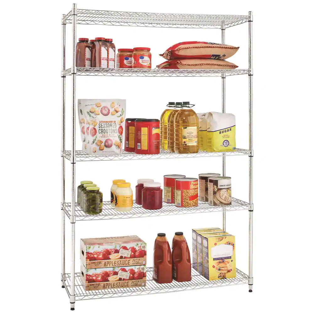 HDX 5-Tier Commercial Grade Heavy Duty Steel Wire Shelving Unit in Chrome (48 in. W x 72 in. H x 18 in. D)