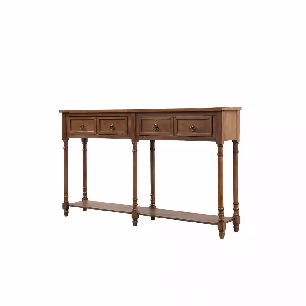Harper & Bright Designs 58 in. Brown Standard Rectangle Wood Console Table with Drawers