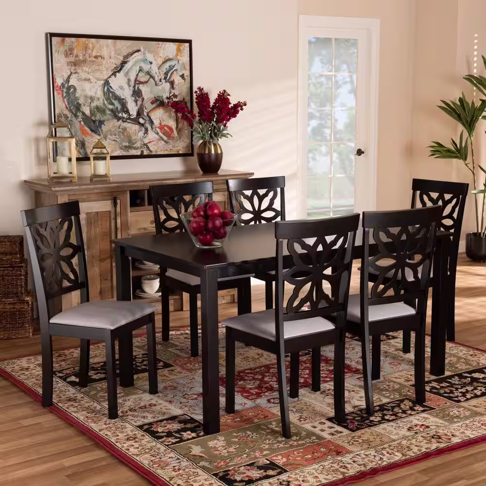 Baxton Studio Dallas 7-Piece Grey and Dark Brown Dining Set
