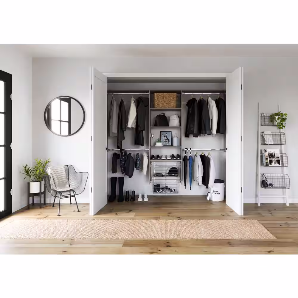 Closet Evolution 48 in. W - 96 in. W Rustic Grey Entryway Wood Closet System