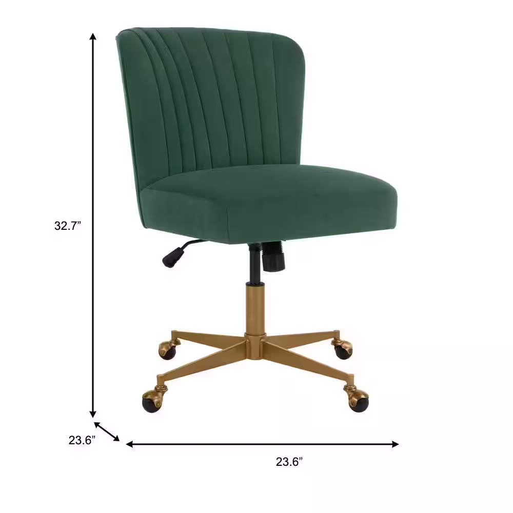 Home Decorators Collection Azria Verdite Green Velvet Office Chair with Brass Wheeled Base